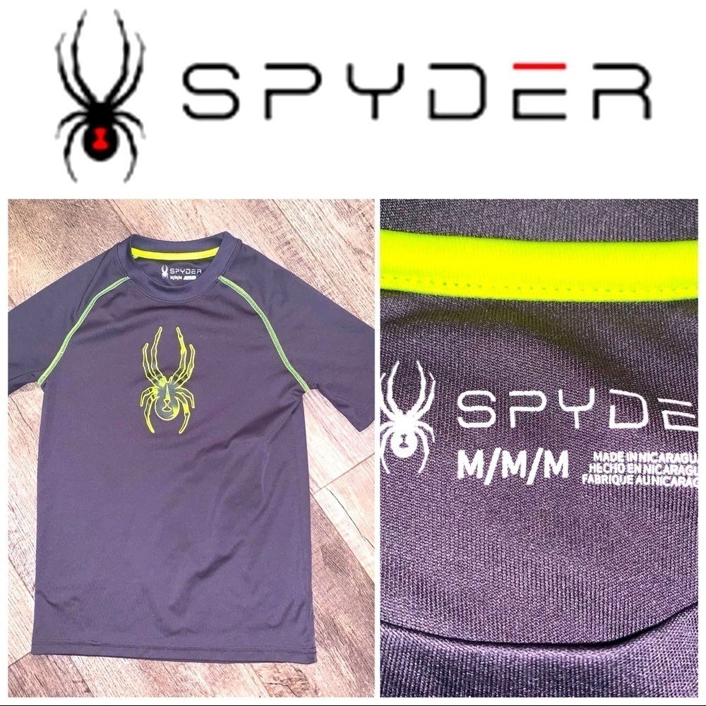 Boys Medium Spyder Gray-Green SS Shirt